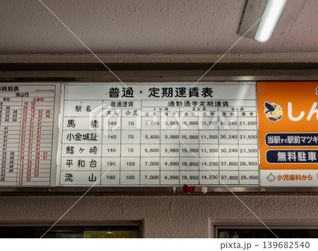 流鉄流山線・幸谷駅に掲示された「普通・定期運賃表」 流鉄流山線・幸谷駅に掲示された「普通・定期運賃表」 139682540