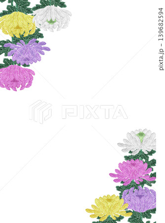 【菊の花の縦フレーム】手刺繍イラスト素材 【菊の花の縦フレーム】手刺繍イラスト素材 139682594