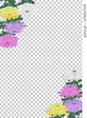 【菊の花の縦フレーム】手刺繍イラスト素材 【菊の花の縦フレーム】手刺繍イラスト素材 139682594