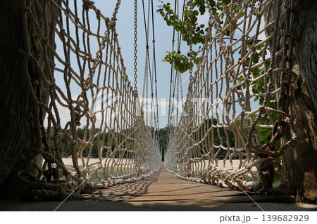Rope Bridge Suspended Over Tropical Beach Paradise Rope Bridge Suspended Over Tropical Beach Paradise 139682929