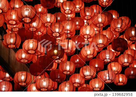 Chinese Lanterns Glowing Festive Red Decorations Chinese Lanterns Glowing Festive Red Decorations 139682958