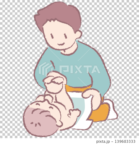 A man changing a baby's diaper A man changing a baby's diaper 139683333