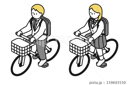 アイソメトリックイラスト:自転車に乗る高校生男女 アイソメトリックイラスト:自転車に乗る高校生男女 139683530