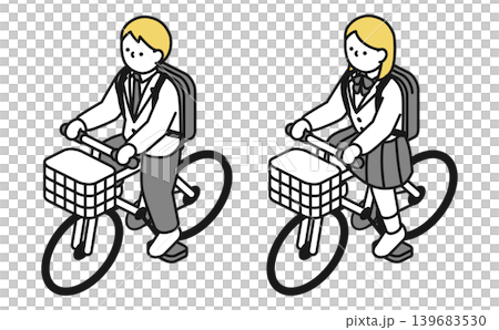 等距插圖:高中男生女生騎腳踏車 等距插圖:高中男生女生騎腳踏車 139683530