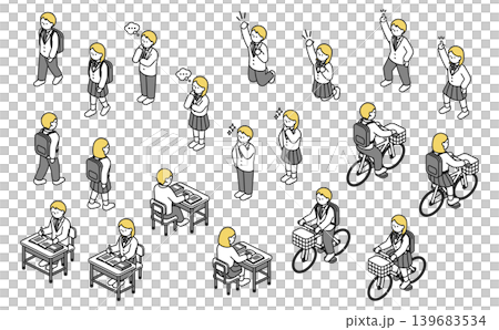 Isometric illustrations: A set of high school boys and girls in various poses 139683534