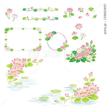 水彩 蓮の花 フレームセット(背景透過)ハスの花 蓮華 睡蓮 スイレン レンゲ 水彩 蓮の花 フレームセット(背景透過)ハスの花 蓮華 睡蓮 スイレン レンゲ 139683697
