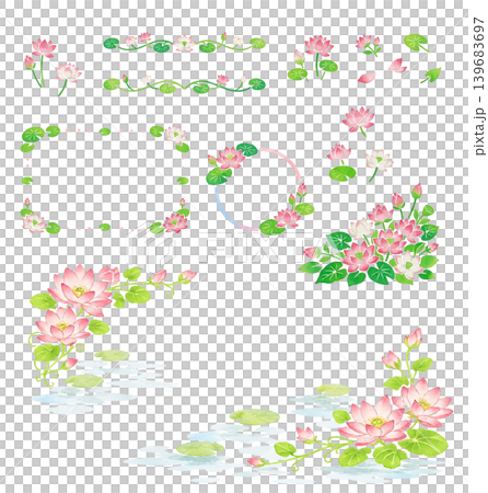 水彩 蓮の花 フレームセット(背景透過)ハスの花 蓮華 睡蓮 スイレン レンゲ 水彩 蓮の花 フレームセット(背景透過)ハスの花 蓮華 睡蓮 スイレン レンゲ 139683697