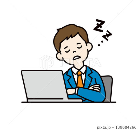パソコンの前でうとうと居眠りをする、サラリーマン・ビジネスマンの上半身ベクターイラスト素材 パソコンの前でうとうと居眠りをする、サラリーマン・ビジネスマンの上半身ベクターイラスト素材 139684266
