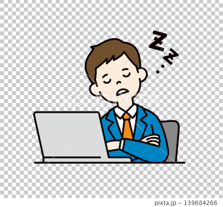 パソコンの前でうとうと居眠りをする、サラリーマン・ビジネスマンの上半身ベクターイラスト素材 パソコンの前でうとうと居眠りをする、サラリーマン・ビジネスマンの上半身ベクターイラスト素材 139684266