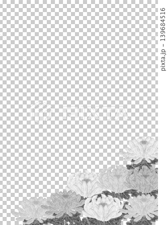 [Vertical frame of chrysanthemum flowers] Hand-embroidered illustration material 139684516