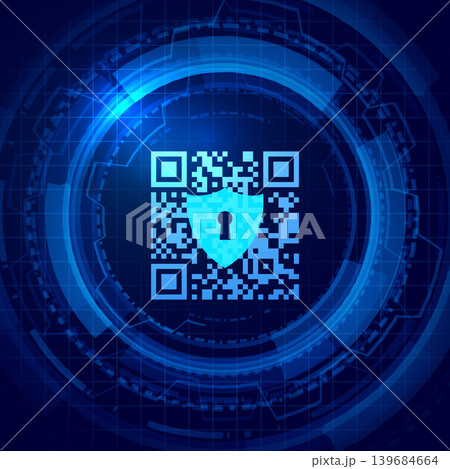 cyber security qr code icon on glowing technical hud background 139684664
