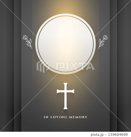 funeral memorial card dark template with cross and circular photo frame funeral memorial card dark template with cross and circular photo frame 139684699
