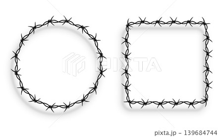 isolated dark black barbed wire fence border frame in set isolated dark black barbed wire fence border frame in set 139684744