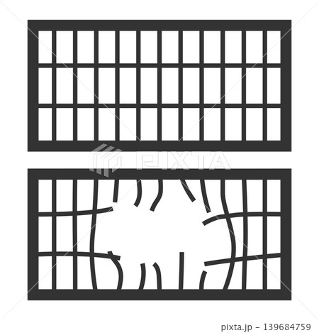 minimal black prison cage bar with one broken jail cell icons in set minimal black prison cage bar with one broken jail cell icons in set 139684759