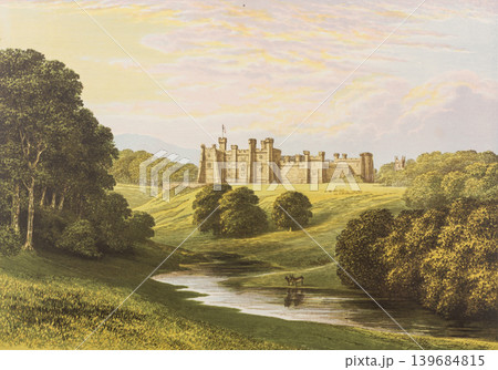 アンティーク・イラスト「イギリス貴族の邸宅」"Brancepeth Castle"19世紀頃 アンティーク・イラスト「イギリス貴族の邸宅」"Brancepeth Castle"19世紀頃 139684815