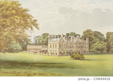 アンティーク・イラスト「イギリス貴族の邸宅」"Wycombe Abbey"19世紀頃 アンティーク・イラスト「イギリス貴族の邸宅」"Wycombe Abbey"19世紀頃 139684816