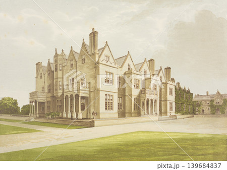 アンティーク・イラスト「イギリス貴族の邸宅」"Acton Reynald Hall"19世紀頃 139684837