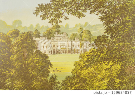 アンティーク・イラスト「イギリス貴族の邸宅」"Hampton Court"19世紀頃 139684857