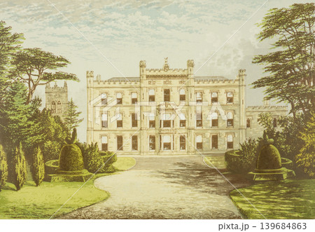 アンティーク・イラスト「イギリス貴族の邸宅」"Elvaston Castle"19世紀頃 139684863