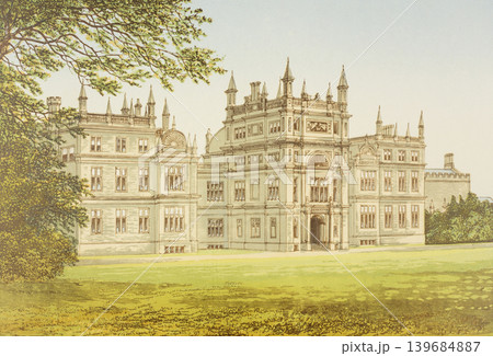 アンティーク・イラスト「イギリス貴族の邸宅」"Corsham Court"19世紀頃 アンティーク・イラスト「イギリス貴族の邸宅」"Corsham Court"19世紀頃 139684887
