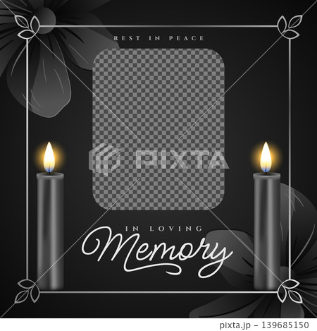 funeral memorial photo frame with black candles and flowers funeral memorial photo frame with black candles and flowers 139685150