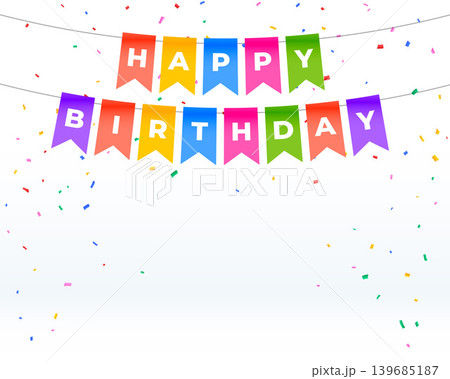 happy birthday bunting flag background with colorful confetti design happy birthday bunting flag background with colorful confetti design 139685187