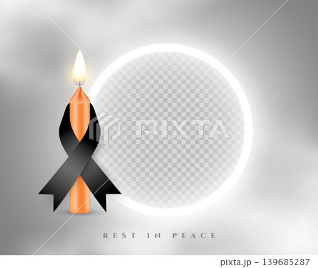 realistic burning memorial candle with black ribbon and glowing photo frame realistic burning memorial candle with black ribbon and glowing photo frame 139685287