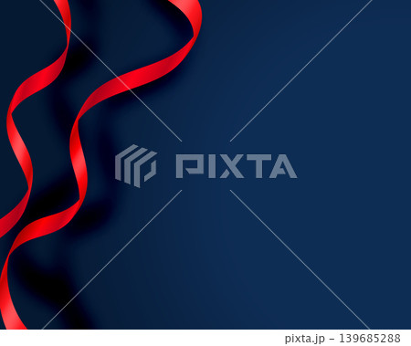 realistic curly red silk ribbon background with text space and shadow effect 139685288