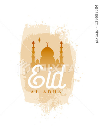 stylized eid al adha mosque poster with paint stroke effect 139685384