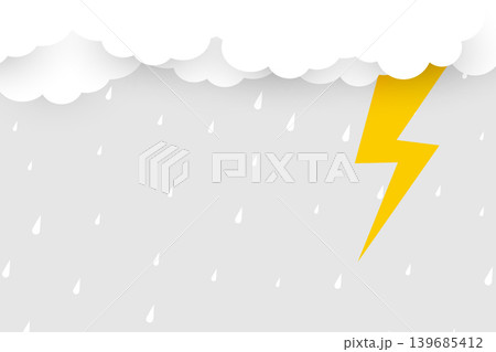 white cloud with rainfall drops and thunder bolt design white cloud with rainfall drops and thunder bolt design 139685412