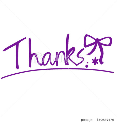 紫の手書き風「Thanks」リボンメッセージイラスト（感謝 / お礼 / 装飾素材） 139685476