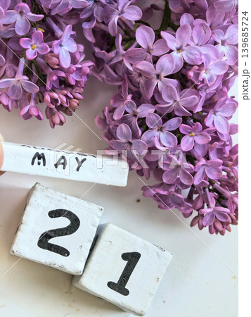 Purple Lilac Blossoms With May Twenty First Date Purple Lilac Blossoms With May Twenty First Date 139685724