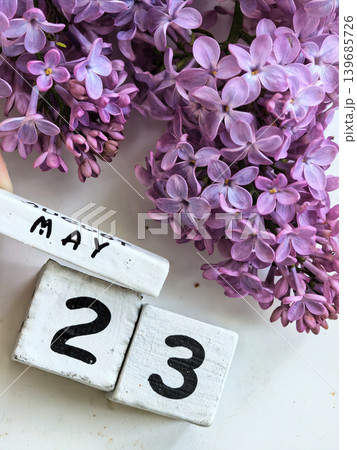 Purple Lilac Blossoms With May Twenty Third Date Purple Lilac Blossoms With May Twenty Third Date 139685726
