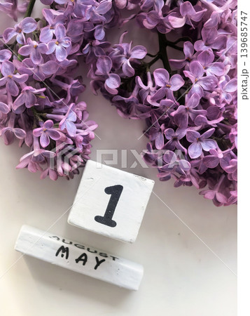 Purple Lilac Blossoms With May First Calendar Date Purple Lilac Blossoms With May First Calendar Date 139685747