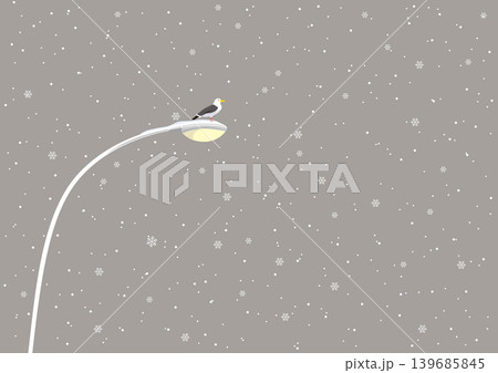 カモメと電灯と雪の結晶のイラスト カモメと電灯と雪の結晶のイラスト 139685845