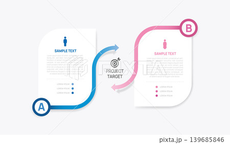 Venn diagram business infographic circle chart template 2 options, presentation with arrow line Circular diagram elements vector illustration. 139685846