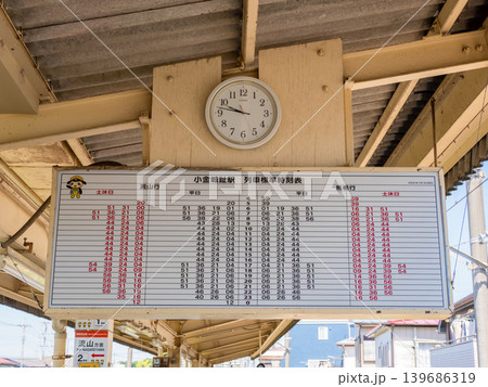 流鉄流山線・小金城趾駅ホームに掲示された時刻表 139686319