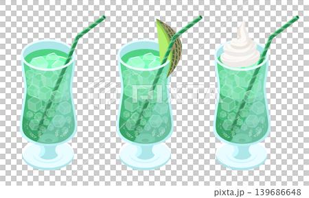 蜜瓜蘇打水和蜜瓜漂浮飲品，配切片蜜瓜。 139686648