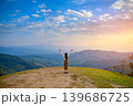 mountains, sunrise, woman, young, happy, scenic, sun, summer, rock, tourist, beautiful, high, mountain, view, fall, freedom, top, man, female, hand, sky, nature, hiking, hike, peak, girl, people, morn 139686725