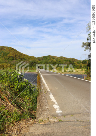 高知・四万十市の新緑に包まれる佐田沈下橋 高知・四万十市の新緑に包まれる佐田沈下橋 139686989