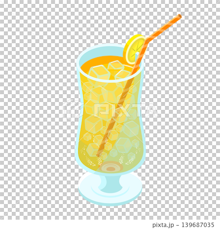 レモンソーダのレモン添えとストローのイラスト レモンソーダのレモン添えとストローのイラスト 139687035