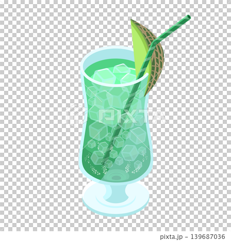 メロンソーダのカットメロン添えとストローのイラスト メロンソーダのカットメロン添えとストローのイラスト 139687036