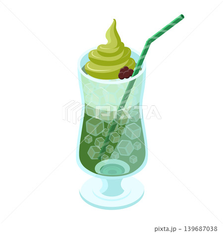 抹茶ソフトクリームと小豆をトッピングした抹茶フロート 139687038