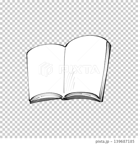 A simple monochrome illustration of an open book. 139687185