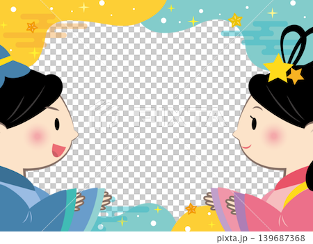 描繪七夕織姬和彥星的畫框。 139687368