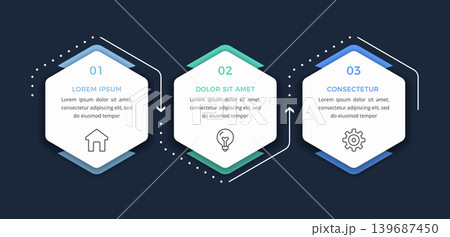 Three Steps Hexagon Business Infographic Template 139687450