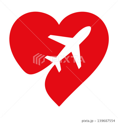 Bold Red Heart Shape With Silhouette Airplane Inside Symbolizing Love For Travel Bold Red Heart Shape With Silhouette Airplane Inside Symbolizing Love For Travel 139687554