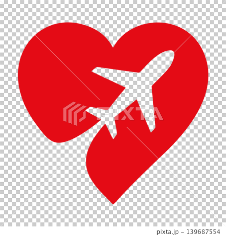 Bold Red Heart Shape With Silhouette Airplane Inside Symbolizing Love For Travel Bold Red Heart Shape With Silhouette Airplane Inside Symbolizing Love For Travel 139687554