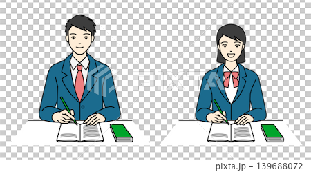 高中男生女生們正在翻閱課本和筆記本,準備考試。 高中男生女生們正在翻閱課本和筆記本,準備考試。 139688072