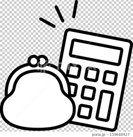 電卓・計算機と財布・がま口のお金・マネーアイコンイラスト 電卓・計算機と財布・がま口のお金・マネーアイコンイラスト 139688427